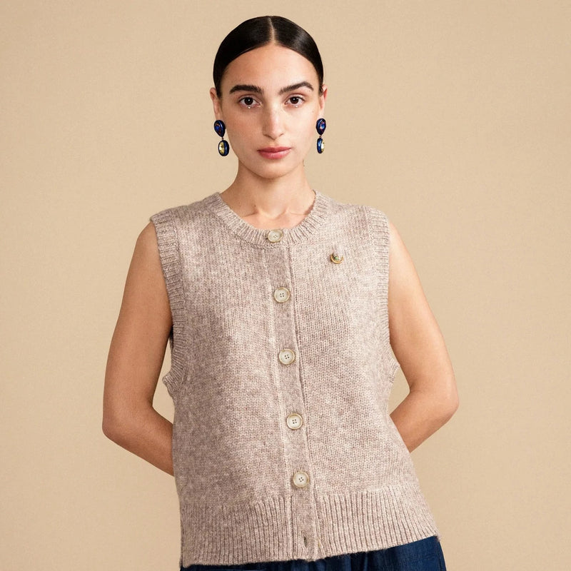 Kit Sleeveless Cardigan in Beige by Hansel from Basel. Shop Boston