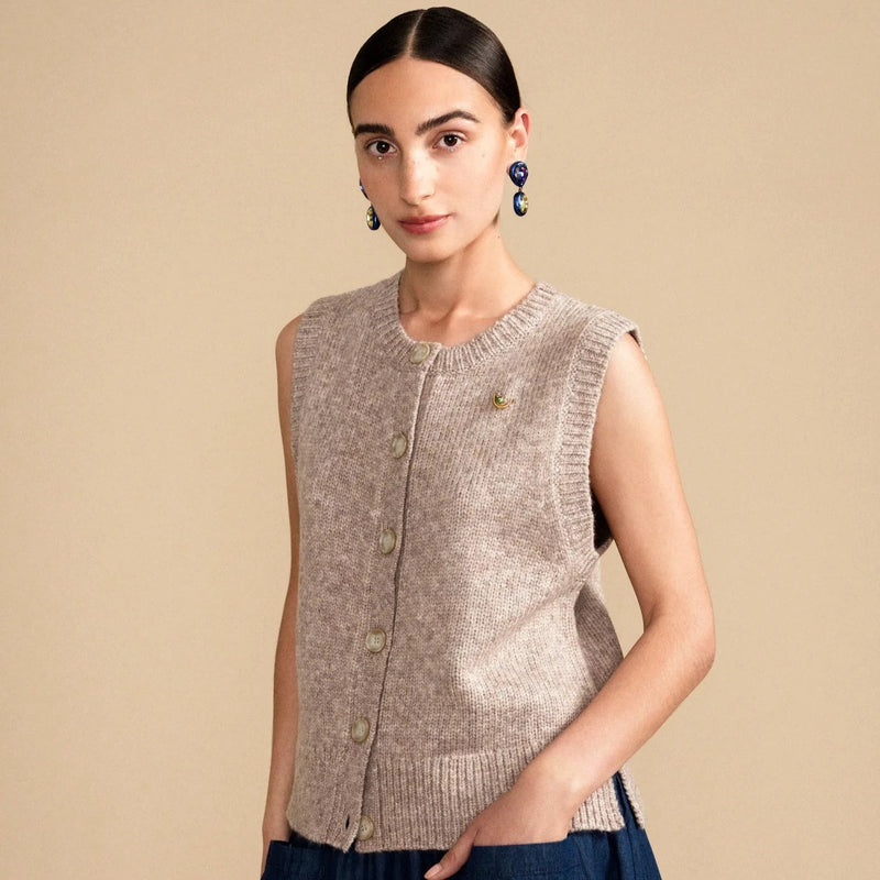 Kit Sleeveless Cardigan in Beige by Hansel from Basel. Shop Boston