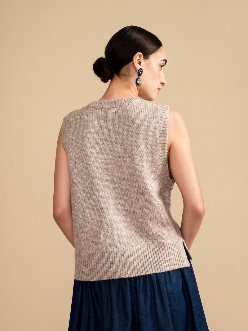 Kit Sleeveless Cardigan in Beige by Hansel from Basel. Shop Boston