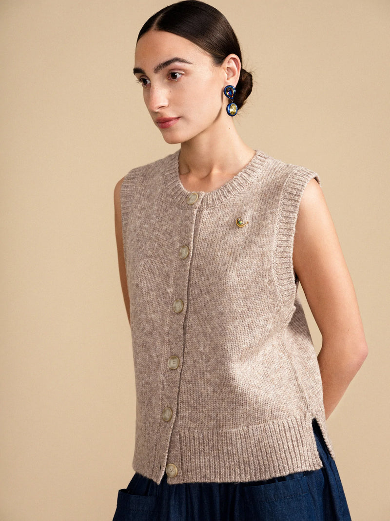Kit Sleeveless Cardigan in Beige by Hansel from Basel. Shop Boston