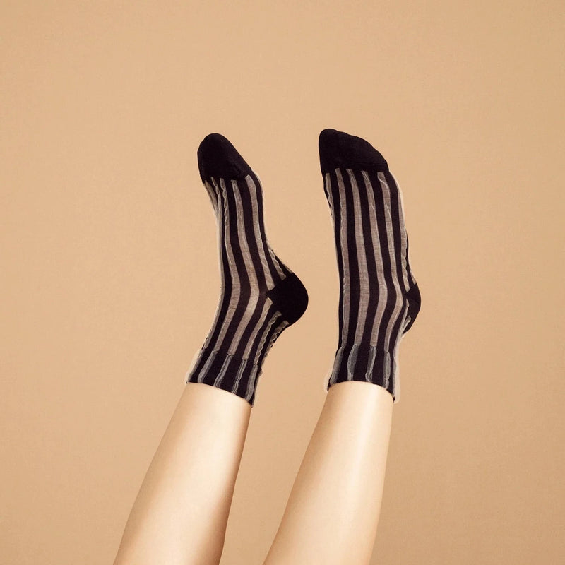 Mykonos Sheer Short Crew Socks - Black