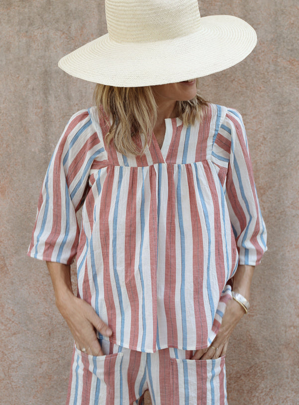 Pietsie Kos top in fez stripe in Boston shop Stitch and Tickle