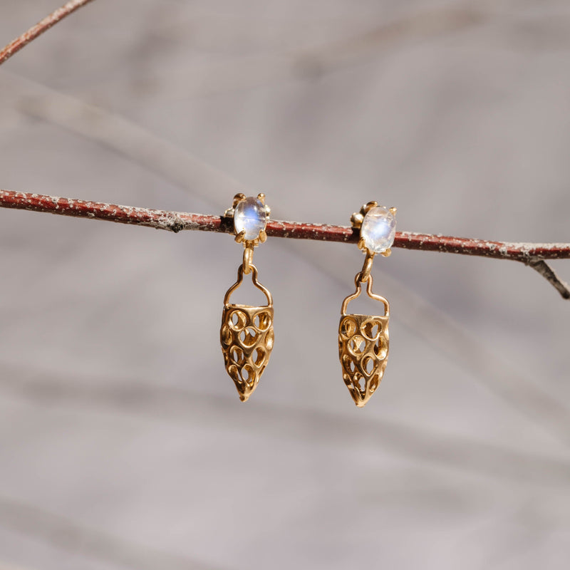 Julie Cohn Bronze basket honeycomb earrings rainbow moostone Shop Boston jewelry