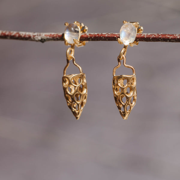 Julie Cohn Bronze basket honeycomb earrings rainbow moostone Shop Boston jewelry